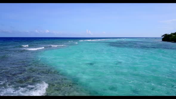 Aerial above tourism of perfect resort beach holiday by blue ocean with white sandy background of a 