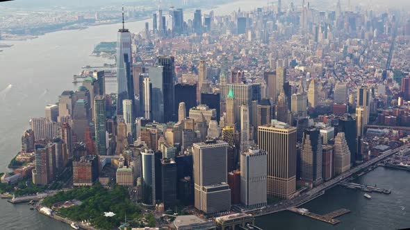 Aerial View of a New York Manhattan Filmed From a Helicopter