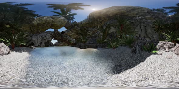 VR 360 Cave Paradise Blue Sea and Sky. Paradise on Beach Tropical Island alt