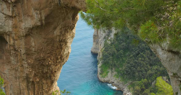 View At The Ocean From Viewing Point Arco Naturale, In Capri, Italy - tilt down