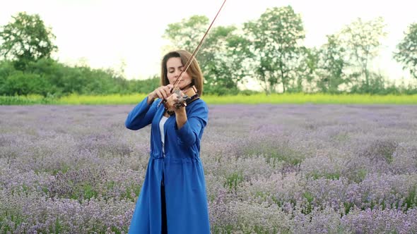 Violinist Playing in Lavender Field