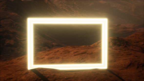 Neon Portal on Mars Planet Surface With Dust Blowing alt