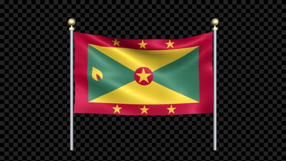 Flag Of Grenada Waving In Double Pole Looped