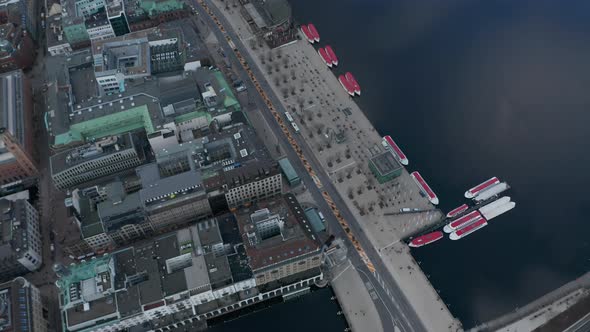 Aerial View of Pedestrians Walking on Hamburg Jungfernstieg Promenade By Binnenalster Lake