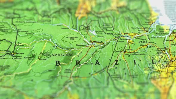 South America, Brazil On Paper Map, Slider Shot