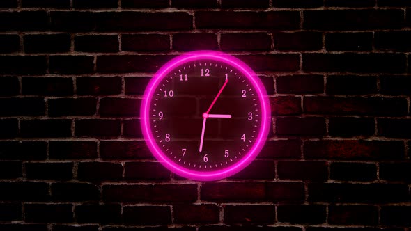 Neon counting down wall clock isolated