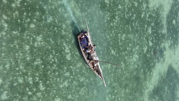 Vertical Video Boats in the Ocean Near the Coast of Zanzibar Tanzania Aerial View