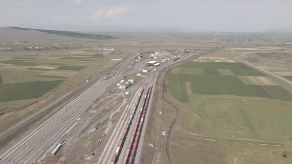 Samtskhe-Javakheti, Georgia - August 22 2021: Aerial view of Akhalkalaki railway station