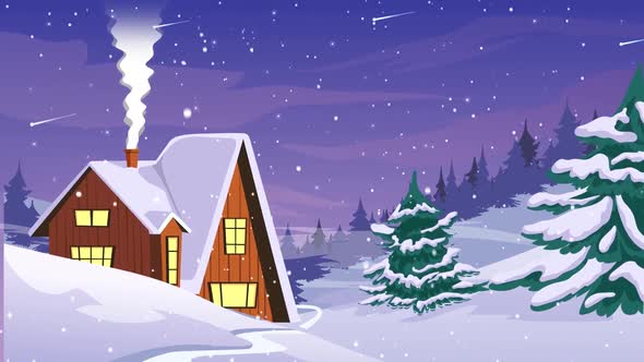 Beautiful Winter Night Landscape - Christmas Cartoon Animations