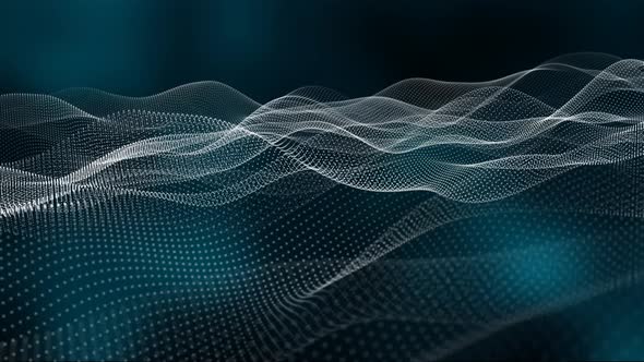 Background Cyan Dark Color Digital Particle Line Wave Animated