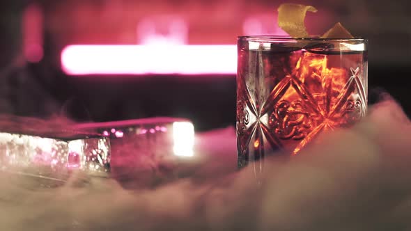 Negroni Cocktail with Dry Ice at the Bar