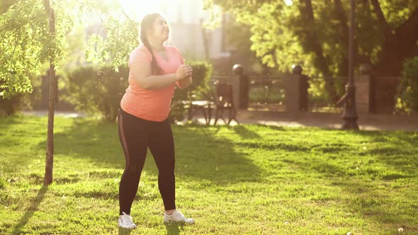 Fat Burn Exercising Crouches Outdoors Summer Park