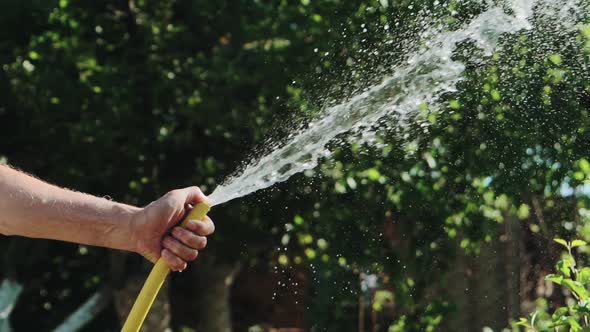 Stream of Water Spraying From Garden Hose