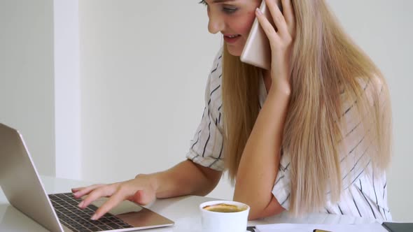 Blonde Business Woman Working at Modern Office