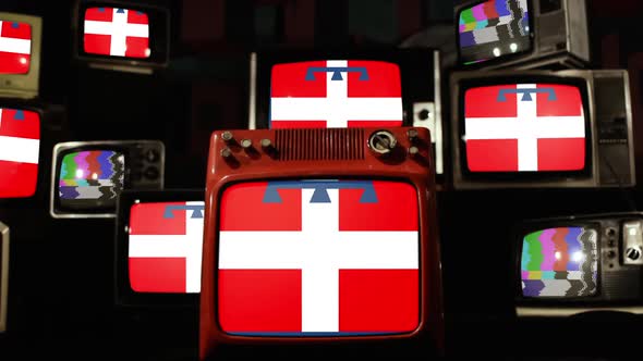 Flag of Piedmont, Italy, and Retro TVs.