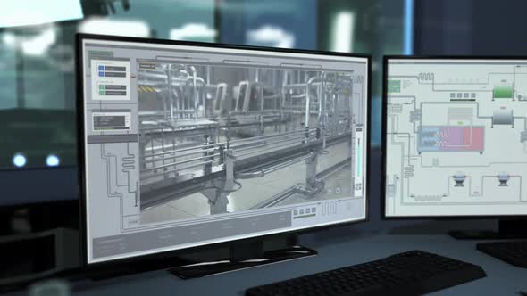 Computer Controls Process Of Milk Cartons Manufacturing At Dairy Food Plant