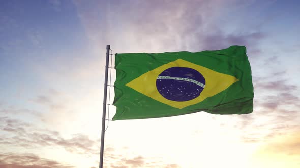 Flag of Brazil Waving in the Wind