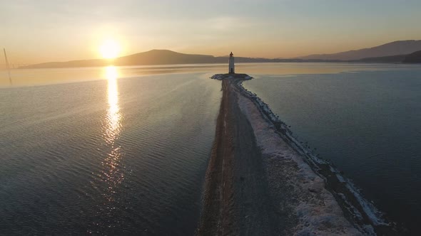 Drone View on Tokarev Cat on the Background of the Sea Landscape