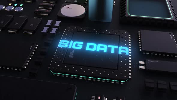 big data header on the background of microprocessors on a circuit board . 