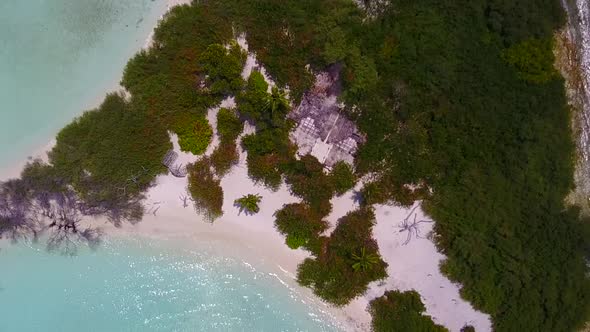 Drone panorama of exotic sea view beach time by clear sea with sand background