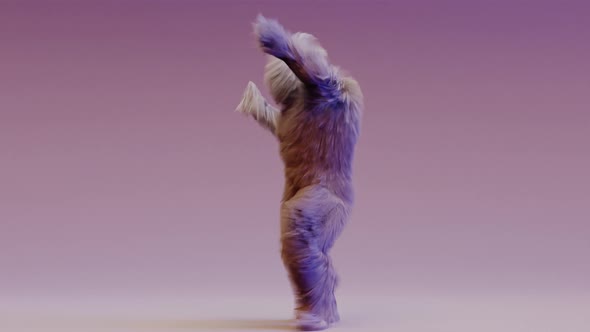 Hairy Monster Dancing, fur bright funny fluffy character, fur, full hair, victory celebration