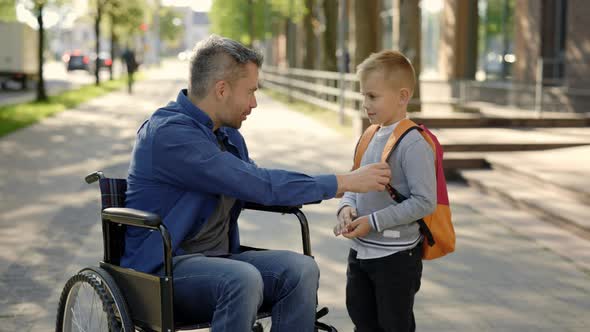 Disabled Father Tells His Son a Story and Takes Five with His Son and Son Goes to School