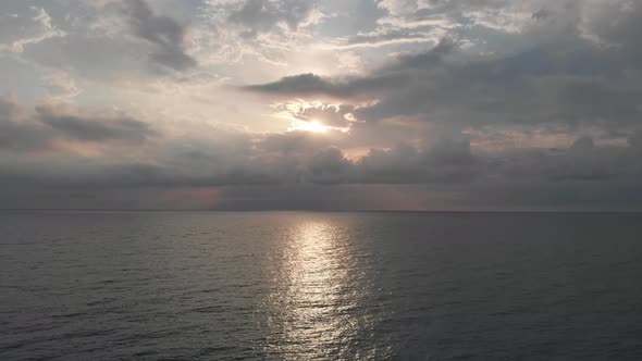 Flying over the Black sea at sunset, Batumi, Sakartvelo