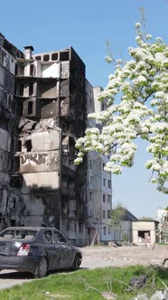 Vertical Video of a Destroyed Building in Borodyanka Ukraine