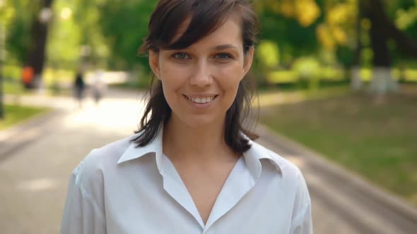 Portrait Smiling Woman Posing Outdoors