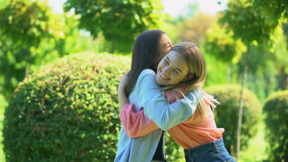 Best Female Friends Tightly Hugging, Happy to See Each Other, Sisters Friendship