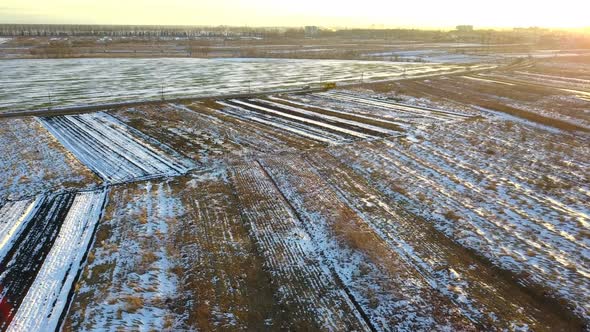 Aerial View of Agriculture Fields in Winter