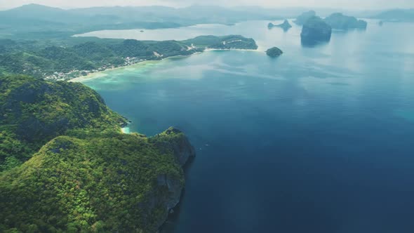 Green Mountain Island at Blue Ocean Bay with Cityscape