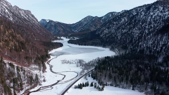 Snow-covered Weitsee and Loedensee, Reit im Winkl, Bavaria, Germany