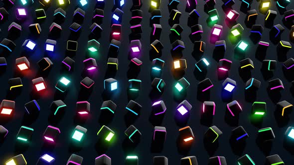Abstract Blocks on Plane Like Devices with Screen Lighting with Multicolor Neon Light
