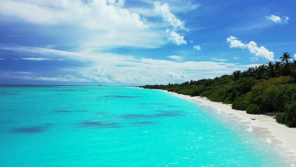 Aerial texture of beautiful resort beach trip by clear lagoon with white sand background of a dayout