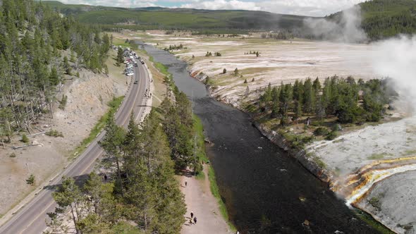Aerial Scenery at Midway Geyser Basin in Yellowstone National Park