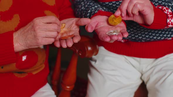 Hands of Man Woman Holding Money BTC Bitcoins for Christmas Gifts Cryptocurrency Future Technology