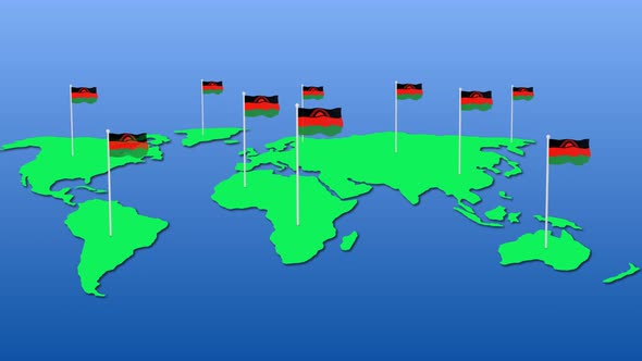 Malawi National Flag Fly On Earth Map Animation