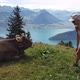 Backpacker Woman with Cow Switzerland - VideoHive Item for Sale