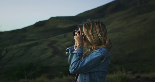 Young Woman with Vintage Camera