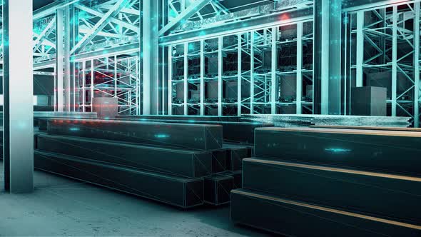 Warehouse Interior With Boxes Hologram 4k alt