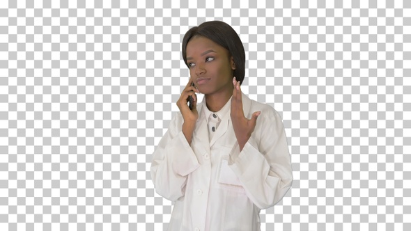 African american female doctor talking on the phone, Alpha Channel