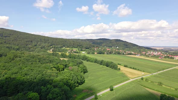 Aerial View of Village Near Mountains