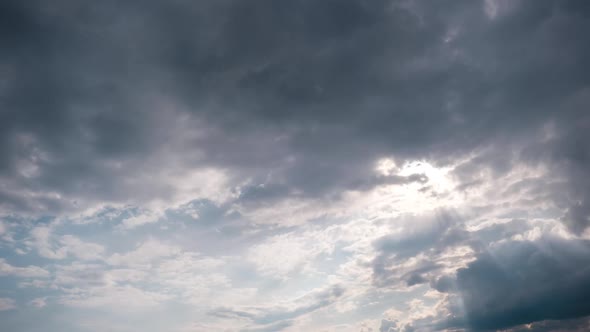 Timelapse of Gray Cumulus Clouds Moves in Blue Dramatic Sky Cirrus Cloud Space