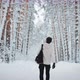 Tourist in Forest in Winter Frozen Pine Trees Round Forest Path - VideoHive Item for Sale