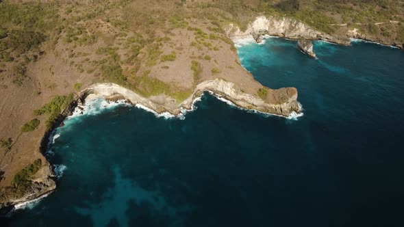 Seascape Cliffs, Sea and Waves at Nusa Penida, Bali, Indonesia