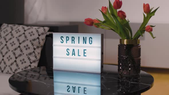 Spring Sale White Sign Letterbox With Red Tulips