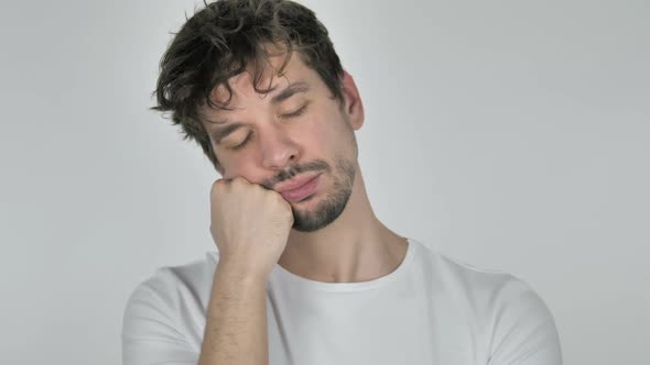 Sleeping Young Casual Man on White Background