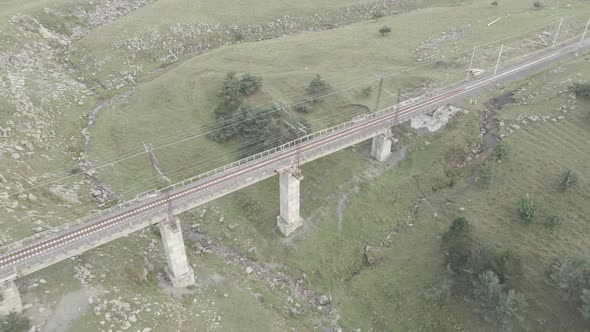 Aerial view of empty Railway bridge in Samtskhe-Javakheti region, Georgia.