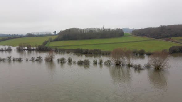 Aerial View of Flooding in the UK During the Winter Causing Devastation